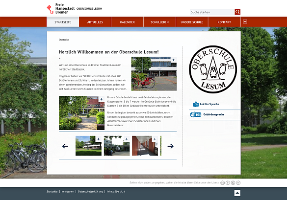 Bildschirmfoto der Homepage der Oberschule Lesum