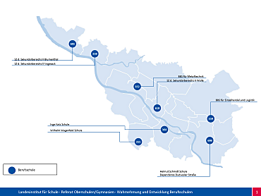 Die obige Grafik zeigt die Standorte von Berufsschulen in Bremen, die spezielle Programme zur Wahrnehmungs- und Entwicklungsförderung für Schülerinnen und Schüler anbieten.