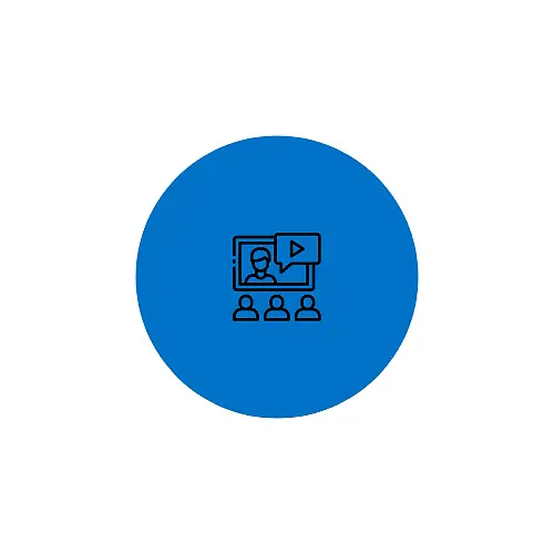 Icon mit Computerbildschirm, vor dem Menschen sitzen.