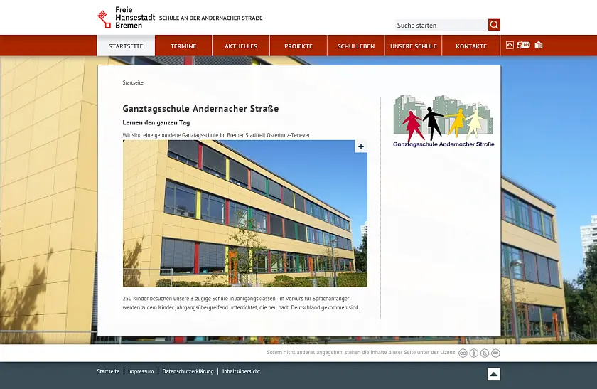 Bildschirmfoto der Homepage der Ganztagsschule Andernacher Stra&szlig;e (011)