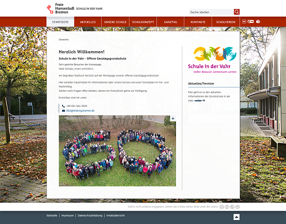 Birdschirmfoto der Homepage der Schule in der Vahr