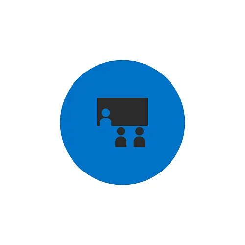 Icon mit drei Menschen vor einer Tafel