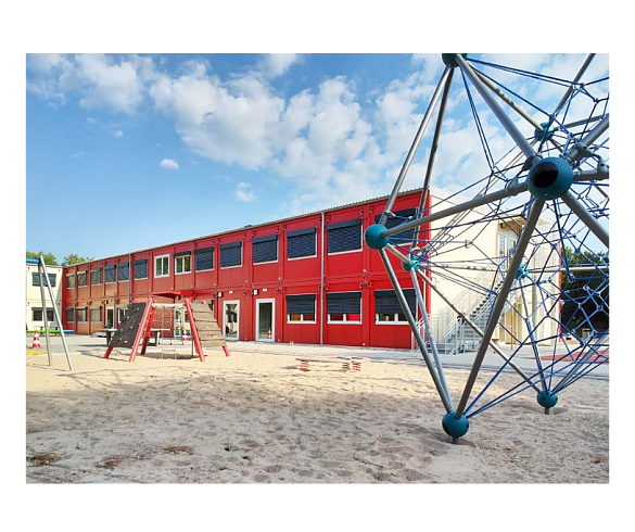 Foto der Mobilbauten der Schule am Alten Postweg am Jakobsberg