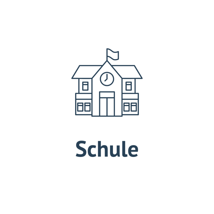 Eine Kachel, auf der ein Schulsymbol zu sehen ist und darunter 